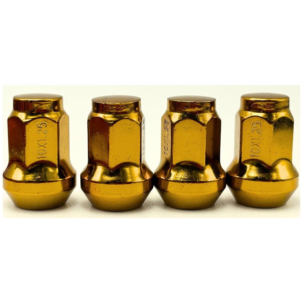 4 Pack Closed End Tapered 10mmx1.25mm Lug Nuts COLORED LUGNUTS Bulge, Red, Black, Blue, Gold, Pink, Chrome, or Multi (Copy)
