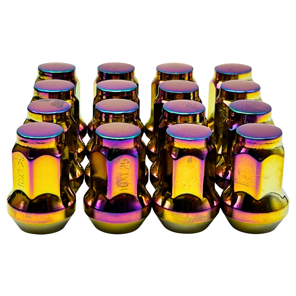 16 Pack Closed End Tapered 10mmx1.25mm Lug Nuts COLORED LUGNUTS Bulge, Red, Black, Blue, Gold, Pink, Chrome, or Multi