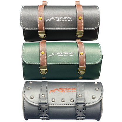 Leather Bag Pouch Motorcycle Front Fork Rear Sissy Bar Tool Kit Holder Storage - PMSUTAH